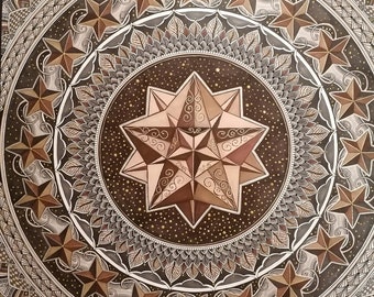 ORIGINAL HANDDRAWN 70 x 50 cm Icosahedron Art Wallart Paintings Mandala Pictures Hand-Drawn