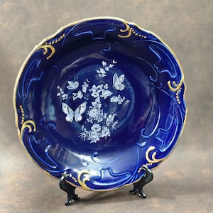 Arpo Decorative Plate Romania | Cobalt Blue Gold Butterflies | 1970s Vintage Porcelain 24 cm