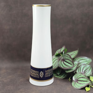Vintage porcelain vase 60s – Volkstedt blue and white with gold rim, GDR