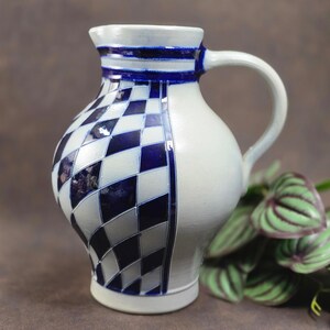 Vintage 1970s salt glaze pitcher by Reinhold Merkelbach | Cobalt blue diamond pattern | 1.5L handmade | Ceramic decoration