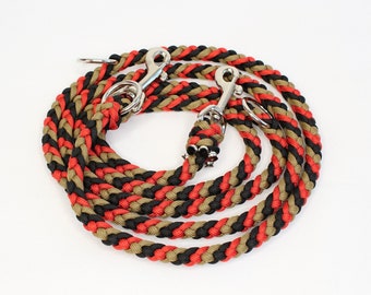 Single piece - 200 cm dog leash "3 colors" in black red and golden brown - made of paracord