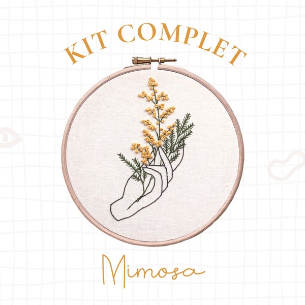 Kit de broderie - Mimosa - Débutant et intermédiaire - Matériel, livret et toile imprimée
