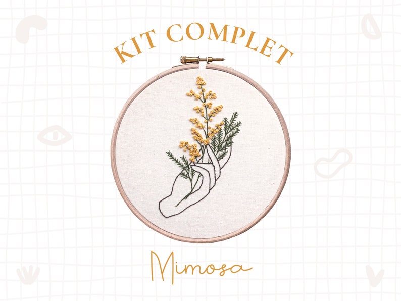 Embroidery kit Mimosa Beginner and intermediate Material, booklet and printed canvas image 1