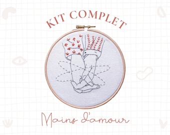 Kit de broderie - Main d’Amour - Débutant et intermédiaire - Matériel, livret et toile imprimée