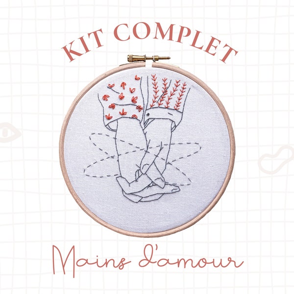 Embroidery kit - Main d'Amour - Beginner and intermediate - Material, booklet and printed canvas