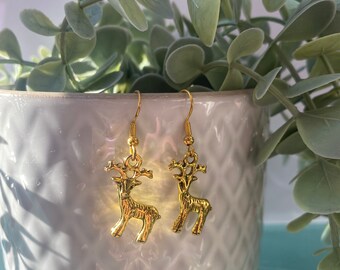 Gold Plated Christmas Reindeer Earrings