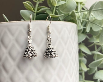 Silver Plated Christmas Tree Earrings