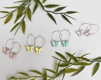 Silver Plated Acrylic Butterfly Hoops