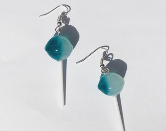 Blue Lollypop Earrings, White and Blue Detailing. Sweet Candy Lollypop Chupa Chup Style