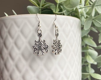 Silver Plated Christmas Tree Outline Earrings