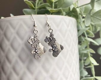 Silver Plated Christmas Stocking Earrings