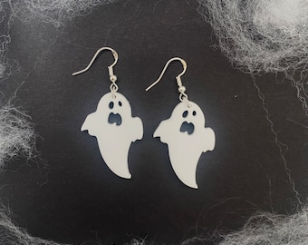 White Ghost Halloween Earrings 925 Sterling Silver