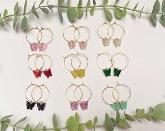 Pastel Gold Butterfly Hoops