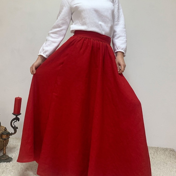 Long Red Skirt Etsy