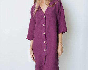 Robe-tunique en lin pour femme, robe longue en lin, chemise longue en lin, robe grande taille en lin, robe en lin lavé et doux, tunique ample en lin.