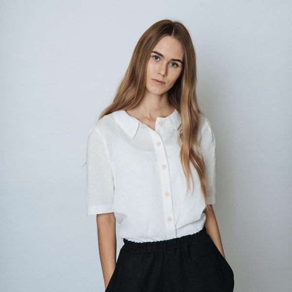 Chemise en lin blanc pour femme MIA, chemisier en lin d'été, chemise en lin modeste pour femme, chemisier en lin femme, chemise en lin décontractée, t-shirt femme