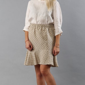 Women linen mini skirt, ruffle skirt, short linen skirt, high waist skirt, soft linen skirt with natural dots colour, linen skirts for women