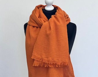 Persimmon Muslin Cotton Scarf: Soft Organic Cotton, Handmade