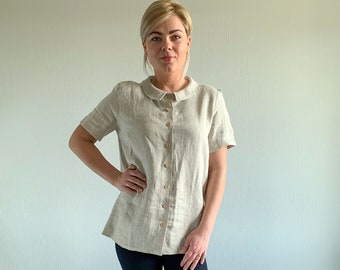 Linen shirt for women AVA, linen blouse, women&#39;s clothing, official outfit, elegant linen shirt,  everyday top, natural shirt , modest shirt