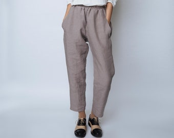 Linen pants with elastic waistband and inner pockets for women CORA, Japanese trousers, women linen pants, casual summer trousers, linen