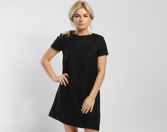 Black linen dress with short sleeves for women SOFIE, summer dress, short linen dress, little black cocktail dress, women linen clothing,