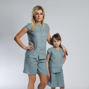 Casual linen outfit, two piece set for women, linen shirt+linen shorts, summer everyday outfit, linen clothing set, elastic waistband shorts