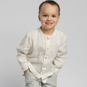 Linen long sleeves white shirt with natural buttons for boys, toddler linen shirt, first birthday kids shirt, summer linen shirt boys