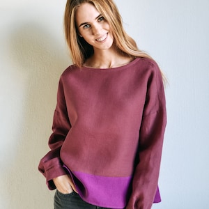 Linen long sleeve women tunic VALERIE, linen shift tunic, everyday tunic, oversized washed linen blouse, handmade women clothing, loose top