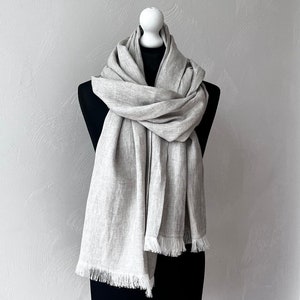 Linen scarf, oversized scarf, big wrap scarves, softened linen scarf, fringed linen scarf, large scarf, Gift Idea, accessories