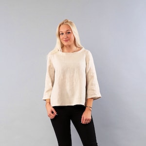 Casual linen flare tunic for women, linen loose shirt, kimono tunic, everyday tunic, oversize tunic, soft natural linen tunic, crop top