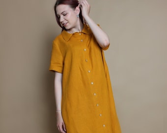 Linen Shirt Dress: Maternity Tunic with Collar