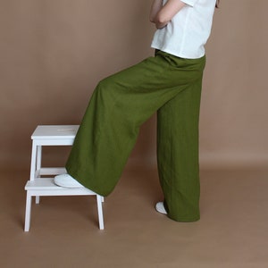 Linen palazzo pants, loose wide leg linen trousers with pockets, elastic waist linen pants, gift for her, elegant summer outfit