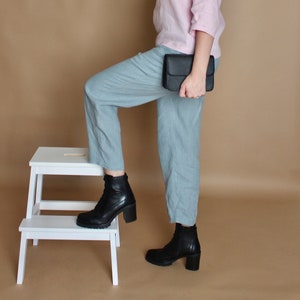 Women&#39;s linen pants GABBY in DUSTY MINT , women trousers, Elastic waist, handmade linen clothing for women, slightly tapered linen pants