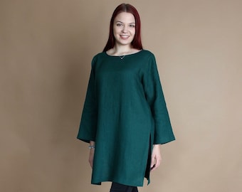 Green linen tunic AVERY, linen tunic tops for women, long sleeve linen tunic dress, oversized linen tunic, linen blouse, linen shirt