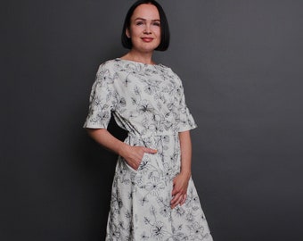 Unique Hand Painted Peonies White Maxi Washed Linen Dress With Pockets, Very Loose Long Linen Dress With Flowers, Matutu Linen Style - Etsy Unique Hand Painted Peonies White Maxi Washed Linen Dress With Pockets, Very Loose Long Linen Dress With Flowers, Matutu Linen Style - Etsy