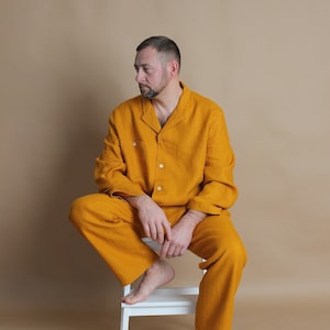 Mens linen pajama set, linen homewear, linen pants for home, linen shirt, men&#39;s linen pajama pants and shirt, mens clothing,  gift for him