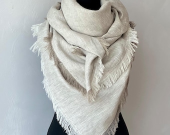 Natural colour Linen Scarf: Lightweight Prewashed Shawl, Square linen shawl, oversized shawl, linen accessories, gift idea for women