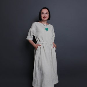 LUNA Elegant long linen dress in natural color with pockets, summer linen dress, linen Clothing, linen maxi dress, loose natural dress