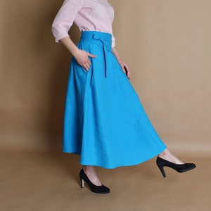 Linen maxi skirt with obi belt and pockets, long flowy skirt, elastic waistband full skirt, flared skirt, wedding skirt, linen clothing
