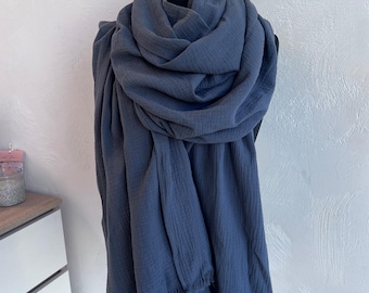 GRAPHITE SCARF, Christmas gift, women scarf, autumn shawl, unisex cotton muslin scarf, soft cotton scarf for men, oversized scarf, huge wrap