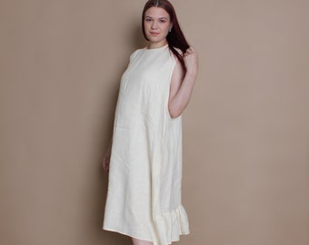 Linen Maternity Dress: Sleeveless Loose Maxi Pregnancy Clothing