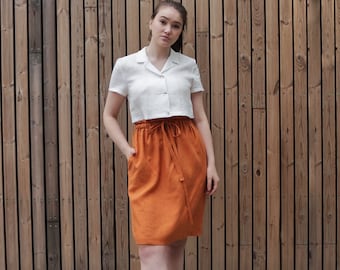 Linen skirt with elastic waistband and pockets for women, summer linen skirt, high waisted skirt, summer skirt, A-line linen skirt