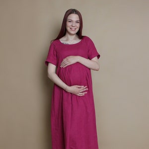 Linen loose Maternity dress, maxi pregnancy dress, pregnancy 100% linen dress, sustainable pregnancy clothing, oversized dress