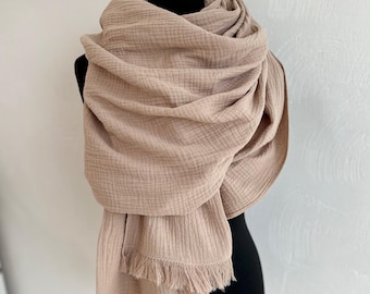 BEIGE SCARF, Christmas gift, women scarf, autumn shawl, unisex cotton muslin scarf, soft cotton scarf for men, oversized scarf, huge wrap
