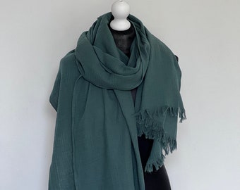 DEEP GREEN Christmas gift idea, women scarf, autumn shawl, unisex cotton muslin scarf, soft cotton scarf for men, oversized scarf, huge wrap
