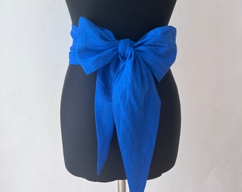 Ceinture de robe en lin bleu royal de 5 po de large, accessoire en lin, ceinture en lin faite à la main, robe en lin, ceinture en tissu de lin, ceinture longue, ceinture en lin, cadeau