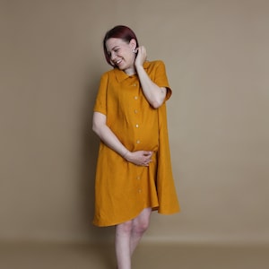 Linen shirt-dress for women, pregnancy linen dress, sustainable pregnancy clothing, pregnancy tunic, collared shirt, cozy dress, loose dress