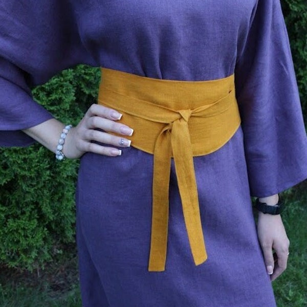 Ceinture Obi en lin, ceinture de robe en lin, accessoire en lin, ceinture en lin faite à la main, robe en lin, ceinture en tissu de lin, ceinture longue, ceinture en lin, cadeau