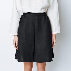 Black linen midi skirt for women, A-line skirt, summer linen skirt, plus size skirt, official outfit, women's clothing, circle linen skirt