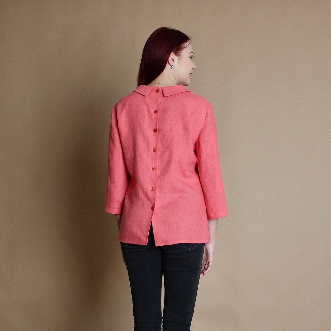 Linen Button Back Blouse AMELIA, Elegant Linen Shirt for Women, Linen